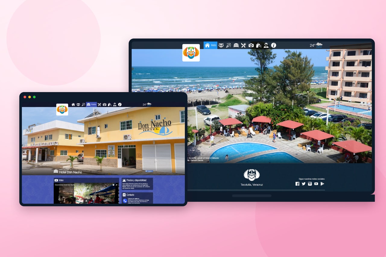 The first version of the web platform: the home page and a hotel listing
